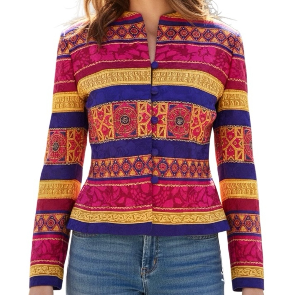 Adrianna Papell Blazer 8 Colorful Silk 90’s Vintage Jacket - Picture 1 of 9